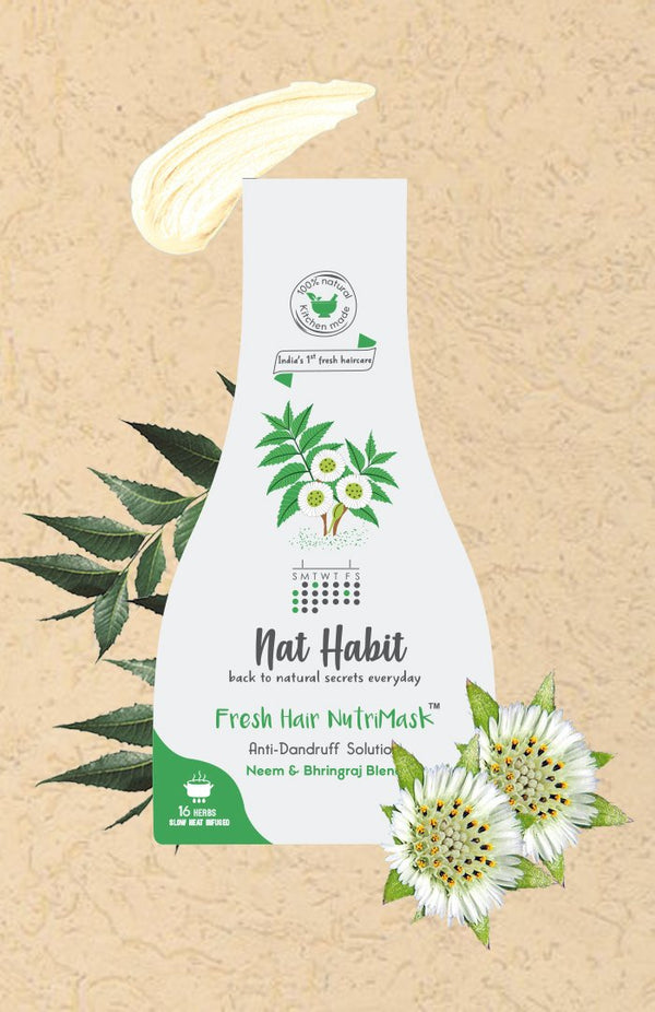Neem & Bhringraj Blend NutriMask <br><i>for Dandruff Control</i><br><strong>Available in all cities</strong>